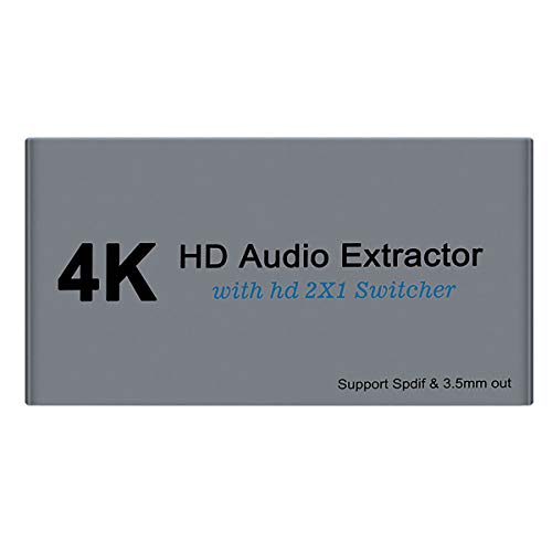 HDMI Switch 2x1 HDMI Splitter 2 in 1 Out Switcher HDMI Converter with 3.5mm/Optical Audio Extractor Adapter Support 4K30HZ 1080P Full HD for Xbox360 PS4 Roku HDTV Apple TV