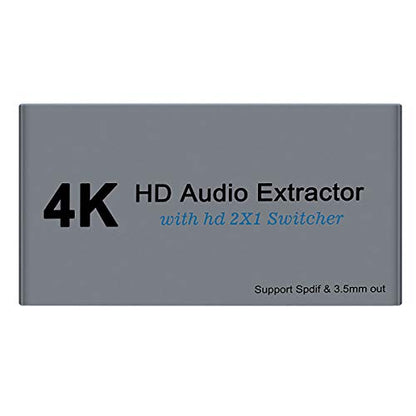HDMI Switch 2x1 HDMI Splitter 2 in 1 Out Switcher HDMI Converter with 3.5mm/Optical Audio Extractor Adapter Support 4K30HZ 1080P Full HD for Xbox360 PS4 Roku HDTV Apple TV