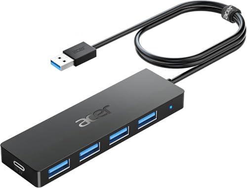 Acer USB Hub 4 Ports, Multiple USB 3.0 Hub, USBA Splitter for Laptop with Type C Power Port, Extender for A Port Laptop, PC, Desktop and More (4ft) - size: 4ft, style: USB-A 3.0