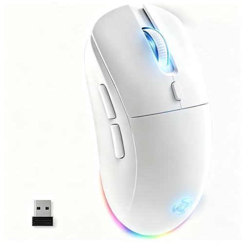 Wireless Gaming Mouse, 2.4G/USB-C/BT Wireless Mouse with 800mAh Battery, Adjustable 24,000 DPI & 1000 Polling Rate, PAW3311 Sensor, RGB Lighting, Programmable Buttons, for Win/Mac