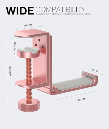 Foldable Headphone Stand and Hook – Aluminum Headset Holder Clamp Mount Under Desk, Universal Fit for Gaming Headphones, Space-Saving Hanger Organizer - color: Pink