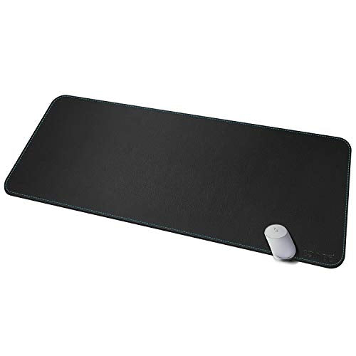 CENNBIE Leather Desk mat Protecter 47.2X19.6in Super Large(Black) | Premium stitched edges resist wear. Easy to clean. Protects desk from spills, stains ,scratches. Smooth glide. Office & home. - color: Black, size: 19.6" x 47.2"