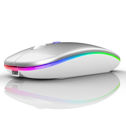 Bluetooth Wireless Mouse for Laptop mac MacBook ipad MacBook air MacBook pro pc Desktop Computer Windows Chromebook Notebook (Silver White) - color: silver white