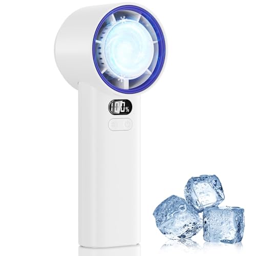 HandFan 5200mAh Portable Handheld Turbo Fan, 13000RPM Powerful Cooling Ice Fan, Mini Hand Fan Rechargeable, 100 Speeds Adjustable, Digital Display, Pocket Fans for Travel Beach Outdoors(White) - color: White