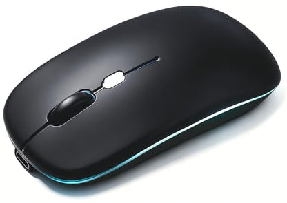 Wireless Bluetooth Mouse, Rechargeable Computer Mouse, Matte Black | Dual Mode - BT5.2 & 2.4G,Long Lasting,Silent RGB LED Mice,Slim Portable Mouse for Laptop,PC,Tablet,MacBook,iPad,Apple Devices - color: Matte Black