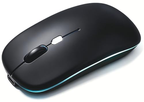 Wireless Bluetooth Mouse, Rechargeable Computer Mouse, Matte Black | Dual Mode - BT5.2 & 2.4G,Long Lasting,Silent RGB LED Mice,Slim Portable Mouse for Laptop,PC,Tablet,MacBook,iPad,Apple Devices - color: Matte Black