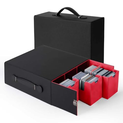 Trading Card Storage Box, 3-Row Deck Case with Handle, 2500+ Card Organizer with 8 Colorful Dividers & 3 Stoppers for MTG TCG PTCG Sports Card, Black & Red - color: Black & Red, size: 2500+, with Handle