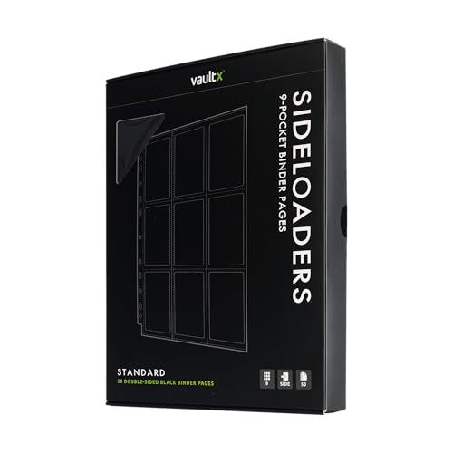 Vault X 9 Pocket Side Loading Pages (50 Pack) 900 Cards for 3 Ring Binder | Fits any 3-ring binder. 50 double-sided side-loading 9-pocket pages hold 900 cards. Acid-free, crystal-clear, no-tear.