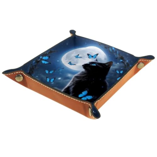 Black Cat Fantasy Dice Tray Folding Square PU Leather Dice Rolling Tray | Portable Dice Trays for Dice Games Like RPG, DND and Other Table Games, Folded 4.5x4.5x1.2inch - color: Black Cat Fantasy Night