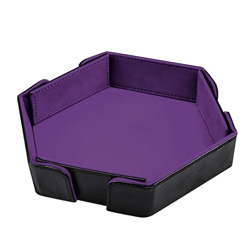 SIQUK Magnetic Folding Dice Tray Hexagon Dice Rolling Tray PU Leather Dice Trays Foldable Dice Holder Dice Rolling Mat Storage Box for D&D RPG Dice Games, Violet - color: Violet