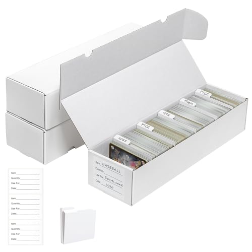 QINGUANG Trading Card Storage Box | 3 Pack • 1100 Count MTG Card Storage Box | with Dividers | White Corrugated Cardboard Sport Card Organizer for Basketball Card/TCG/Magic Collection - color: 3 PCS