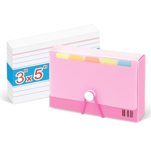 H4D 3x5 Index Card Case with 100 Ruled Index Cards and Dividers, Pink | Plastic Case, Heavyweight Index Cards, Colored Dividers - color: Pink, size: 3"x5"