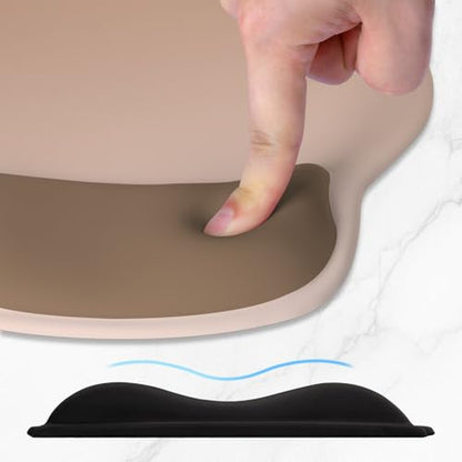 ITNRSIIET Ergonomic Mouse Pad with Wider Memory Foam Wrist Rest +17% - Curved Cushion Reduces Pressure 20%, Pain Relief, Non-Slip, Smooth, Cute Colors, 9.85 x 9 in, Soft Brown Gradient - color: Soft Brown Gradient