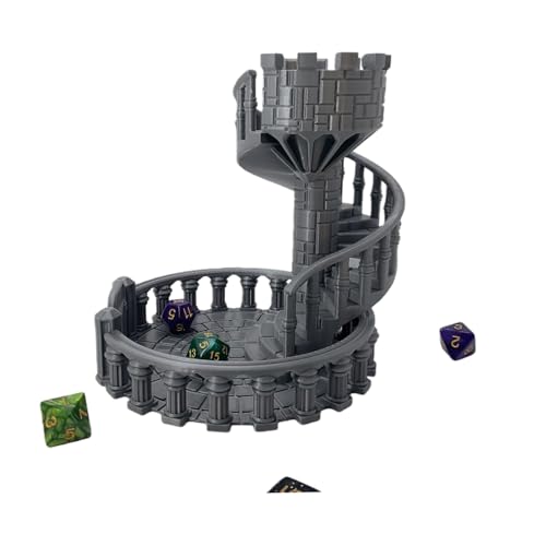 Dice Spiral Dark Castle Dice Tower Dungeons and Dragons RPG Tabletop Roleplaying Game Jail D&D (Random 7PCS D20 Dice Set Included) Silver - color: Silver