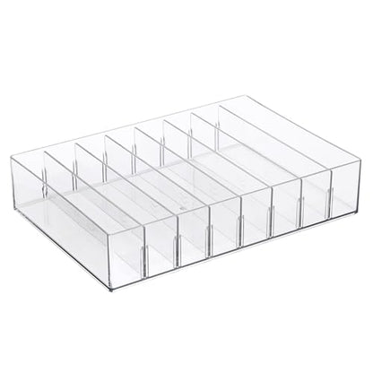 Hipiwe Cash Organizer Plastic Mail Organizer Tray Clear Desk Holder with Removable Divider, 8 Slots Cash Storage Tray Letter Sorter for Cash Budgeting Bill Envelope