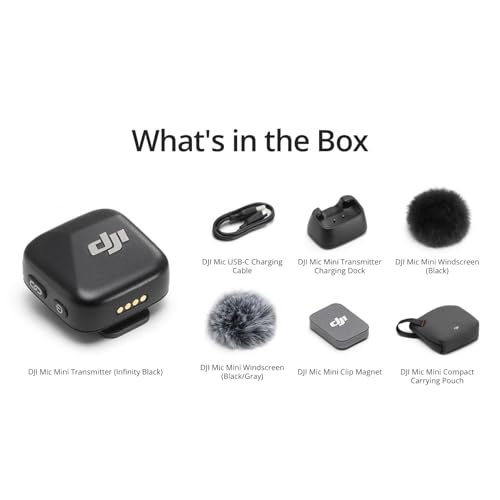 DJI Mic Mini Transmitter (Infinity Black), Ultralight, Wireless Lavalier Microphone Action 5 Pro/Osmo Pocket 3, Noise Cancelling, Wireless Microphone for Camera/iPhone/Android, Vlog, Streaming | DJI OsmoAudio, Noise Cancelling, Wireless Microphone for Cam