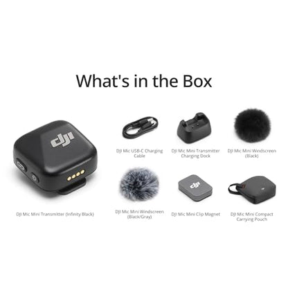 DJI Mic Mini Transmitter (Infinity Black), Ultralight, Wireless Lavalier Microphone Action 5 Pro/Osmo Pocket 3, Noise Cancelling, Wireless Microphone for Camera/iPhone/Android, Vlog, Streaming | DJI OsmoAudio, Noise Cancelling, Wireless Microphone for Cam