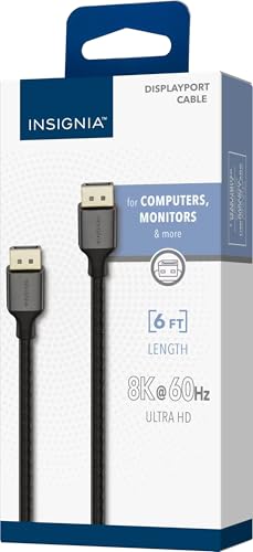 INSIGNIA Universal Video & Audio Cables and Adapters – HDMI, DisplayPort, USB-C, Mini HDMI, Mini DisplayPort & RCA Converter, 4K/8K High-Speed Options for TV (DisplayPort Cable, 6 ft) - size: 6 ft, style: DisplayPort Cable