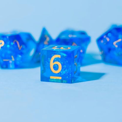Resin DND Dice Set, (Blue-Wizard) 7 Pieces Handmade Sharp Edge Polyhedral Dice, Designed for Dungeons & Dragons, MTG, Role Playing Game, Dice Gift for D&D RPG DM and Players - color: Blue