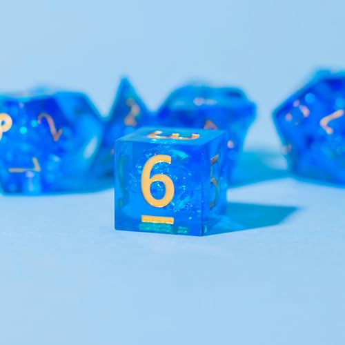 Resin DND Dice Set, (Blue-Wizard) 7 Pieces Handmade Sharp Edge Polyhedral Dice, Designed for Dungeons & Dragons, MTG, Role Playing Game, Dice Gift for D&D RPG DM and Players - color: Blue
