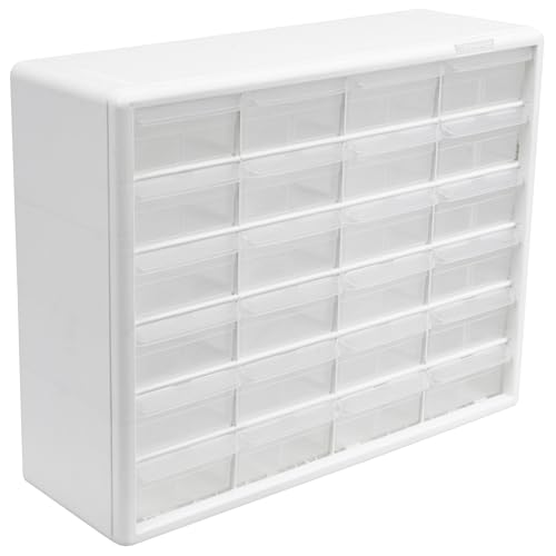 Akro-Mils 24-Drawer Plastic Drawer Storage Cabinet for Garage Organization, Bead Organizer, Building Bricks Storage, Teacher Toolbox, Makeup Organizer, 20" W x 6" D x 16" H, 10124 White - color: White, size: 24 Drawer, style: 1 Pack