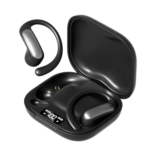 TINGER Open Ear Bluetooth Headphones 5.4 - IPX5 Waterproof Wireless Sports Earbuds,18H Playtime with Digital Power Display, Ultra-Light Weight Design for Cycling/Running/Gym (Black) - color: Black/Silver/Orange