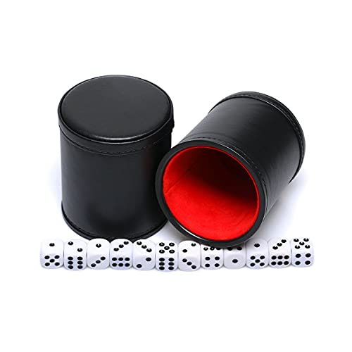 Felt Lined PU Leather Dice Cup Set with 6 Dot Dices (Black, Pack of 2) - color: Red