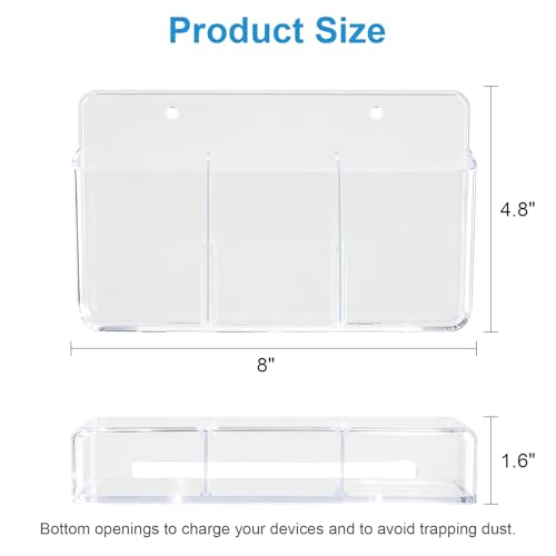 3 Slot Adjustable Remote Holder Wall Mount, TV Controller Holder Hollow Bottom Slot Easy Phone Charging, Adhesive Remote Control Holder, Wall Pen Holder for Office School Home - Clear - color: Clear