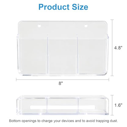 3 Slot Adjustable Remote Holder Wall Mount, TV Controller Holder Hollow Bottom Slot Easy Phone Charging, Adhesive Remote Control Holder, Wall Pen Holder for Office School Home - Clear - color: Clear