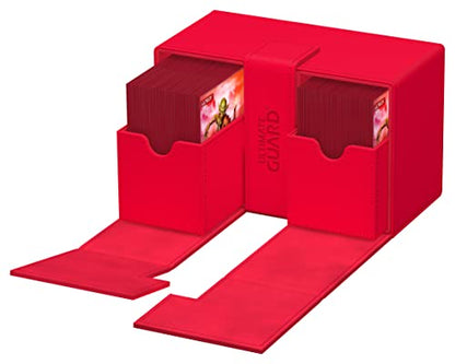 Ultimate Guard Twin Flip'n'Tray 160+, Deck Case for 160 Double-Sleeved TCG Cards + Dice Tray, Red, Independent Magnetic Closure & Microfiber Inner Lining - color: Red, size: 160+