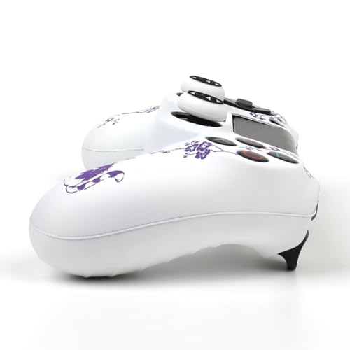 Cat Among Blossoming Branches Design Controller Skin Cover with 2 Thumb Grips Compatible with PS4/Playstation 4 Slim/Pro Controller - color: Cat White Purple