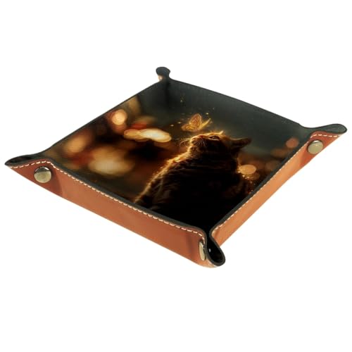 Cat and Butterfly Folding Leather Dice Tray for Rolling, RPG DND Table Desk Dice Holder Mat Rolling Tray for Tabletop Board Game, Suitable for 5e, Warhammer 40k, 6.3"x6.3" - color: Cat and Butterfly, size: 6.3" x 6.3" x 1.2"