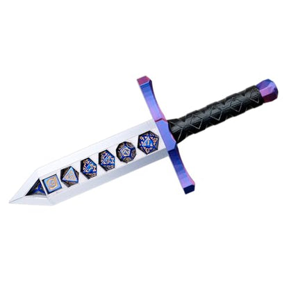 3D BEST-Q Dice Sword Holder (Dragon-Patterned 7PCS D20 Dice Set Included), Custom Polyhedral Dice Storage for Tabletop RPG - Dungeons and Dragons - DND - D&D (Purple&Blue) - color: Purple&blue