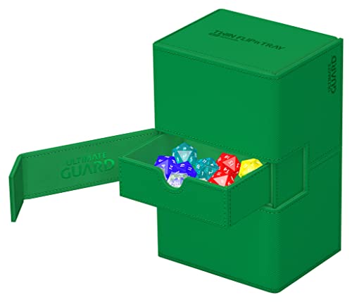 Ultimate Guard Twin Flip'n'Tray 160+, Deck Case for 160 Double-Sleeved TCG Cards + Dice Tray, Green, Independent Magnetic Closure & Microfiber Inner Lining - color: Green, size: 160+