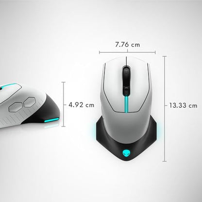 Alienware Wireless Gaming Mouse AW610M, 16000 DPI, 7 Buttons | USB Wired, Optical Sensor, Auto-Calibration, 16.8M AlienFX Lighting, 350-Hour Battery, 400 IPS, Lunar Light - color: AW610M - Lunar light