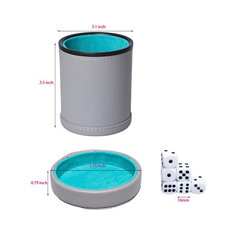 Leatherette Dice Cup with Lid, Felt-Lined Dice Shaker Includes 6 Dot Dice for Yahtzee Bar Party Dice Games, 1 Pack - color: Lakeblue