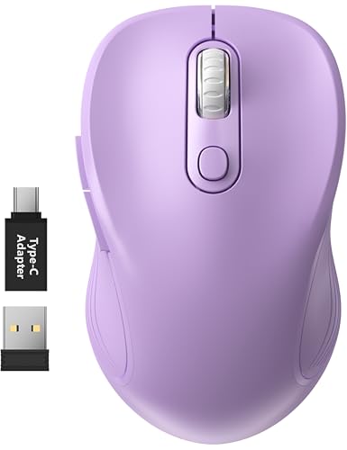 WisFox 2.4GHz Wireless Mouse for Laptop, Ergonomic 6-Button, Violate | 2.4GHz Wireless, 3 DPI Levels, Type-C Adapter, Plug & Play, Quiet, Wireless Mice for Windows Mac PC Computer Mouse - color: Violate
