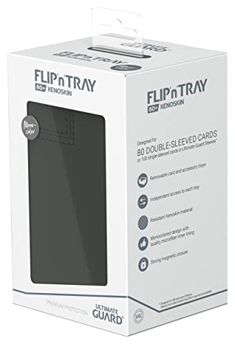Ultimate Guard Flip'n'Tray 80+, Deck Case for 80 Double-Sleeved TCG Cards + Dice Tray, Grey, Independent Magnetic Closure & Microfiber Inner Lining - color: Grey, size: 80+