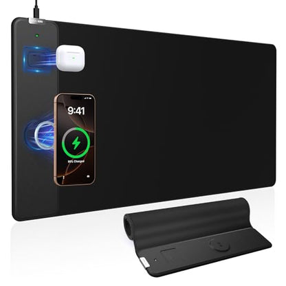 Magnetic Wireless Charging Mouse Pad, 31.5"x15.8" in, Black | Large Gaming Desk Mat, Non-Slip Base, Waterproof Ultra-Smooth Keyboard Pad for Gamer, Office & Home - color: Black-31.5"x15.8"
