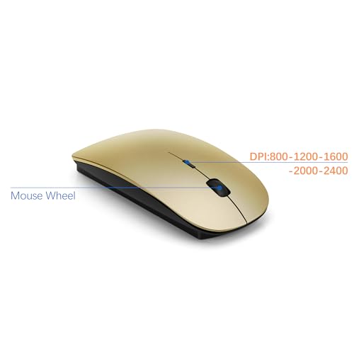 Wireless Keyboard and Mouse Ultra Slim Combo, TopMate 2.4G Silent Compact USB 2400DPI Mouse and Scissor Switch Keyboard Set with Cover, Batteries Included, for PC/Laptop/Windows/Mac - Gold Black - color: Gold Black