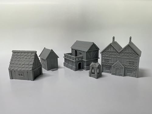 HAUTICO Tabletop Miniature Little Town Building Terrains for RPG War Games - 18mm Scale Scenery with Medieval Style, Dioramas Building Set, Paintable