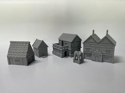 HAUTICO Tabletop Miniature Little Town Building Terrains for RPG War Games - 18mm Scale Scenery with Medieval Style, Dioramas Building Set, Paintable