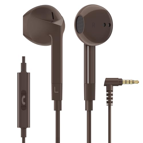 LUDOS FEROX Wired Earbuds in-Ear Headphones, 5 Year Warranty, Earphones with Microphone, Noise Isolation Corded for 3.5mm Jack Ear Buds for iPhone, Samsung, Laptop, Kids, School Students - Brown - color: Brown, style: 3.5 mm