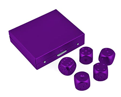 DS.DISTINCTIVE STYLE Aluminum Alloy Dice 5 Pieces 16mm Portable Metal Dices with Case 6 Sided Dice for Party Game - color: Purple, style: Square