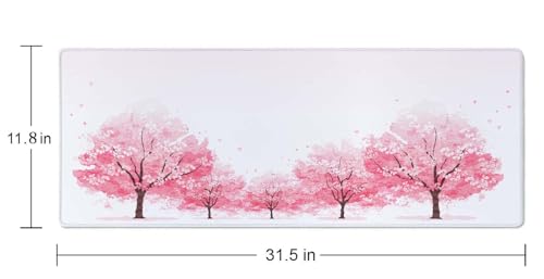 Cherry Blossom Tree Gaming Mouse Pad, Extended Large Mouse Mat Desk Pad, Big Computer Keyboard Desk Pad, Stitched Edges Mousepad, 3mm Thick Long Non-Slip Rubber Base Mice Pad, 31.5 X 11.8 Inch - color: Cherry Blossom Tree