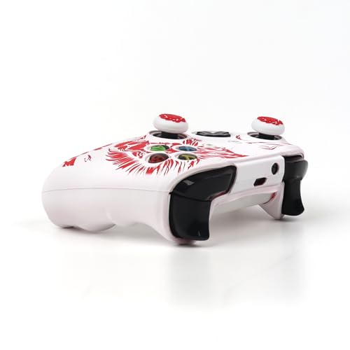 Lion Controller Skin Cover Compatible with Xbox one Controller, RALAN Protector Case, Customised Thumb Grips Caps - color: Lion White Red