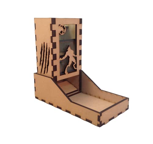 Werewolf Mini Dice Tower v1 Glass Green Acrylic Window Laser Cut MDF Unique Gift