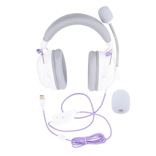 Gaming Headset, 7.1 Surround Sound AI Noise Canceling Mic USB Headset, Wired Gaming Headphones with Custom EQ Lightweight Design for PC Laptop Work Call Center (White) - color: White