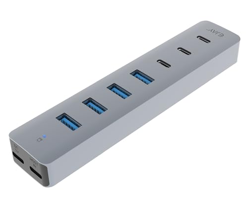 EJAY 7 Port USB Hub 3.0, USB Splitter with 4 USB-A & 3 USB-C Ports, Detachable Cable USB C to USB Adapter, High Speed Data Transfer USB Extender for Laptop, PC, Desktop, Flash Drive, HDD, XPS