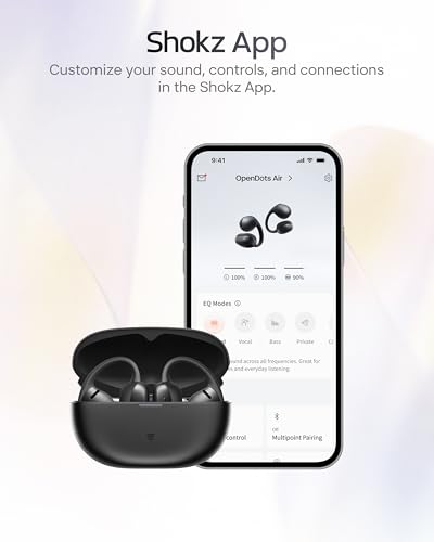 SHOKZ OpenDots Air Open-Ear Clip-On Bluetooth Earbuds, Black, Touch Control | Bluetooth 6.1, 36 hours. Battery, IP55, deep bass, clear calls, secure fit, work and sports - color: Black